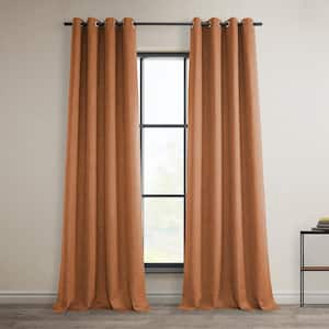 Desert Orange Faux Linen Grommet Room Darkening Curtain - 50 in. W x 84 in. L (1 Panel)