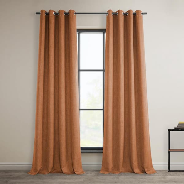 Exclusive Fabrics & Furnishings Desert Orange Faux Linen Grommet Room Darkening Curtain - 50 in. W x 84 in. L (1 Panel)