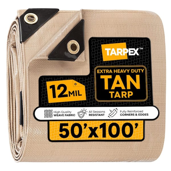12 Mil Extra Heavy-Duty Polyethylene Tarp 50 ft. x 100 ft. Multi-Purpose Tan Protective Cover
