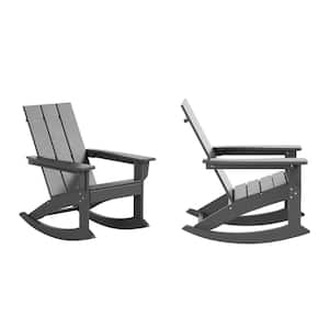 Shoreside Gray Plastic Modern Adirondack Outdoor Rocking Chair (Set of 2)