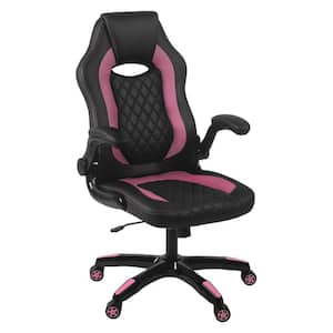 Archeus Black and Pink Vinyl Gaming Chair with Adjustable Arms