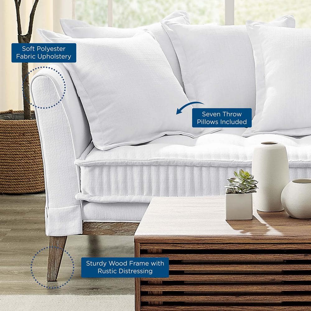 Rowan 84 in. White Fabric Sofa with Rustic Wood Frame