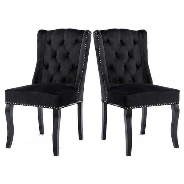 wetiny Traditional Tufted Upholstered America Luxury Chairs Set of 2，Black