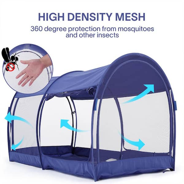 Indoor Pop Up Portable Frame Mosquito Net Bed Canopy Tent Full Curtains Breathable Navy Cottage (Mattress Not Included)
