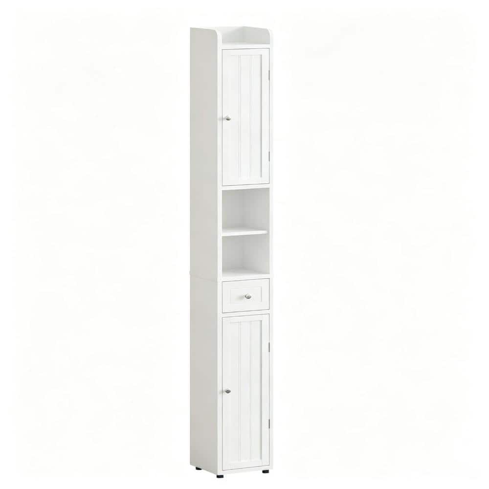 7.8 in. W x 70.8 in. H White Wood Floor Mount Storage Cabinet with Adjustable Shelves and Drawer