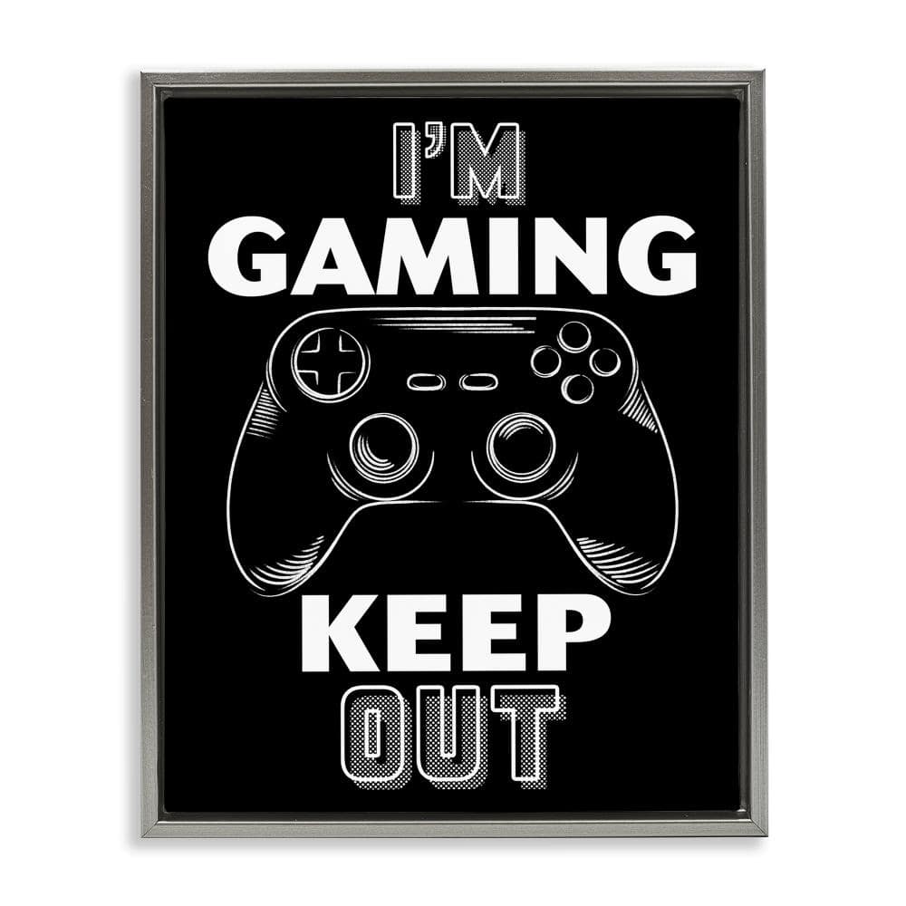 I'm Gaming Keep Out Gray Framed Floater Canvas Wall Art, design by Marcus Prime