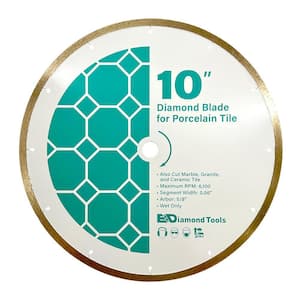 10 in. Ceramic and Stone Tile, Continuous Rim, 10 mm Segment Height, Diamond Saw Blade, Wet Only, 5/8 in. Arbor