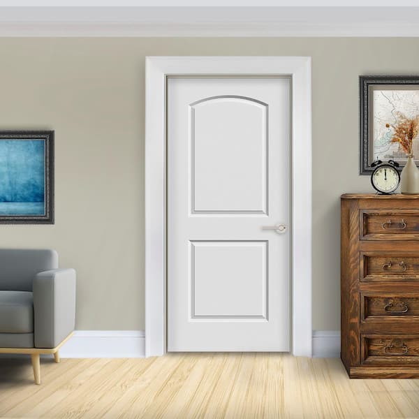 JELD-WEN 18 in. x 78 in. 2-Panel Left Hand Smooth Hollow Core White Caiman Primed Molded Single Prehung Interior Door