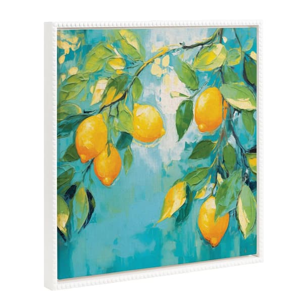 Kate and Laurel Sylvie Lemon Tree 1-Piece White Framed Canvas Art Print, 22.00 in. x 22.00 in.