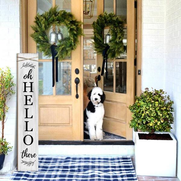 47 in. H White Oh Hello Wooden Welcome Porch Wall Sign HPF2HT6SJM