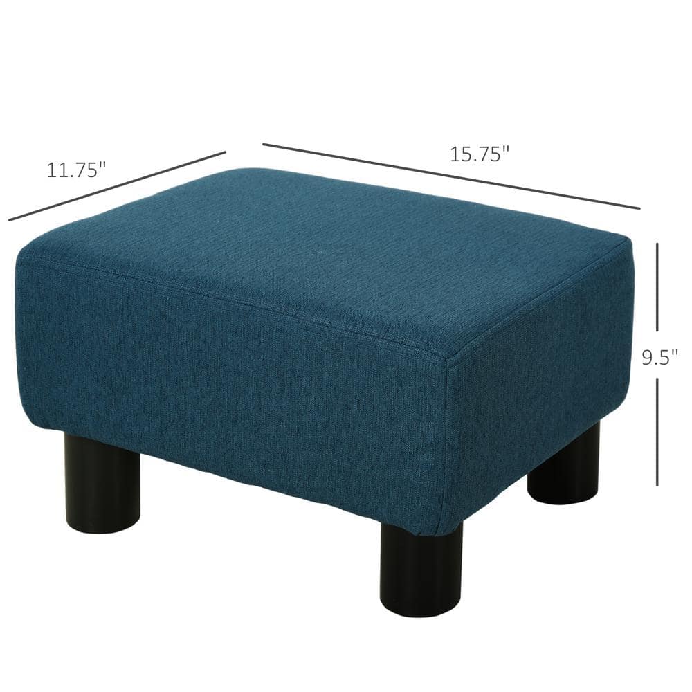 Small Blue Linen Fabric Pouf Footrest Ottoman