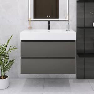 36 in. W x 18 in. D x 25 in. H Single Sink Wall Mounted Bath Vanity with White Cultured Marble Top in Space Grey