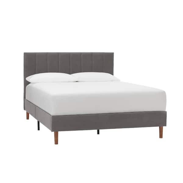 Warrenton Charcoal Gray Upholstered King Platform Bed with Channel Tufting (77.2 in W. X 38.6 in H.)