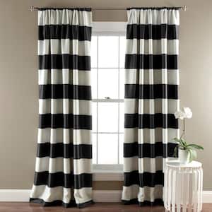Black Striped Rod Pocket Room Darkening Curtain - 52 in. W x 84 in. L (Set of 2)