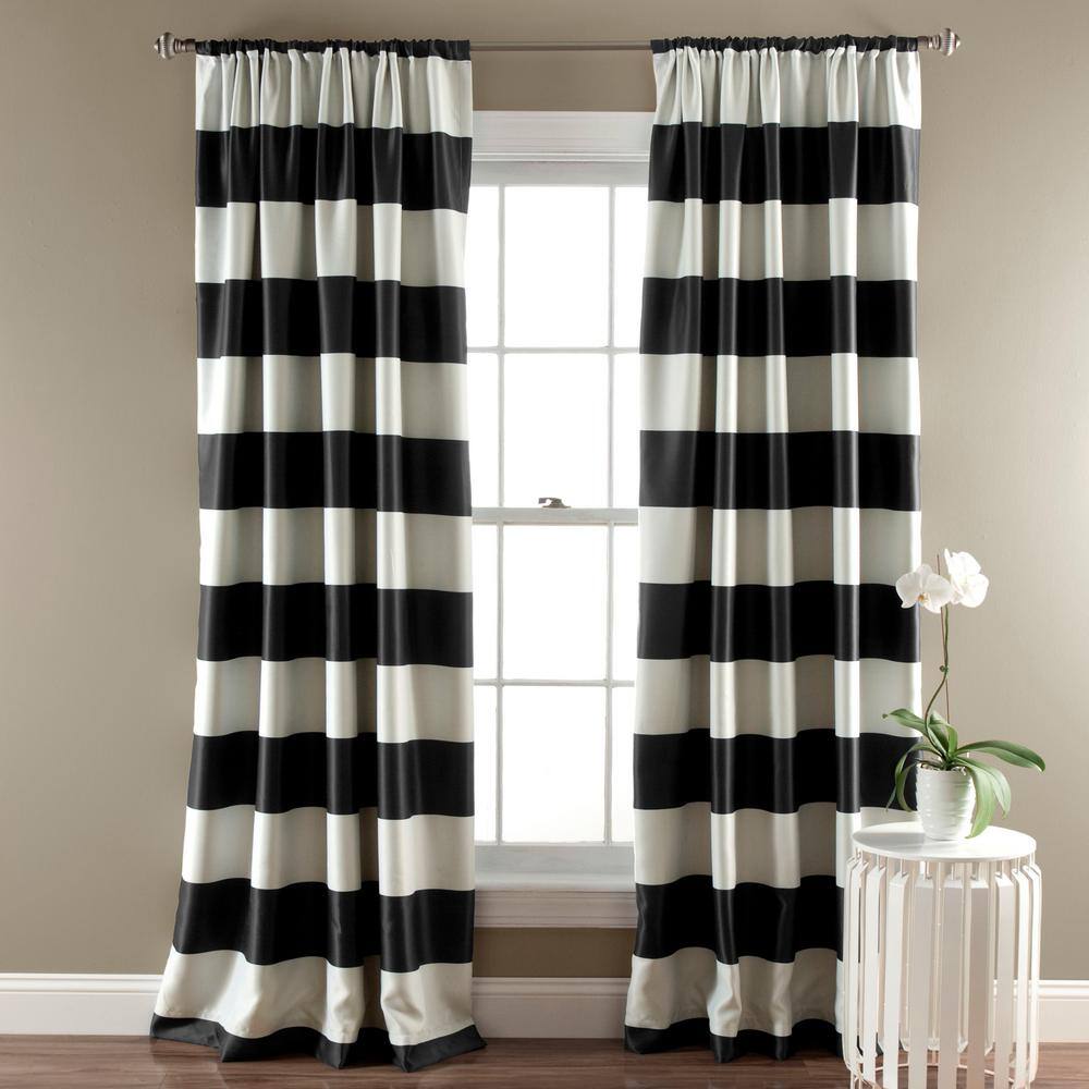 Lush Decor Black Striped Rod Pocket Room Darkening Curtain - 52 in. W x ...