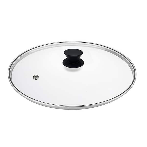 13.25 Inch Tempered Glass Lid with Stainless Steel Rim Steam Vent Fits Most Pots Frying Pans Woks Black