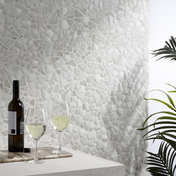 Hydra White 11.81 in. x 11.81 in. Frosted Glass Wall Mosaic Tile (0.96 sq. ft./Each)