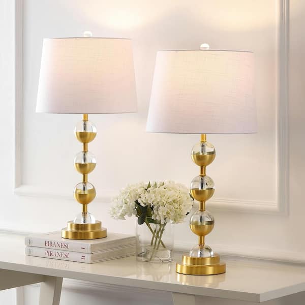 JONATHAN Y Avery 27.5 in. Clear/Brass Gold Crystal Table Lamp (Set of 2)