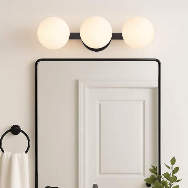 Unbranded Westwood 17 in. 3-Light Black Bathroom Vanity Light Fixture with White Opal Glass Shades
