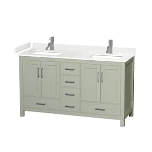 Sheffield 60 in. W x 22 in. D x 35 in . H Double Bath Vanity in Light Green with Carrara Cultured Marble Top