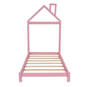 Pink Twin Size Platform Bed with House-Shaped Headboard