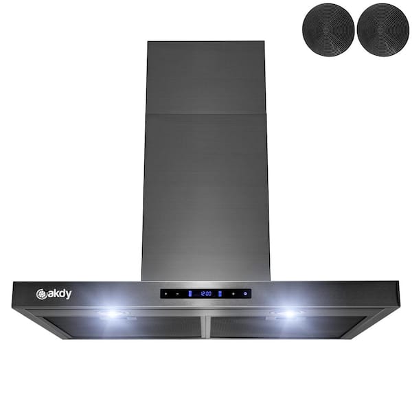 AKDY 30 in. 343 CFM Convertible T-Shape Wall Mount Black Stainless Steel Range Hood with Touch Panel and Carbon Filters