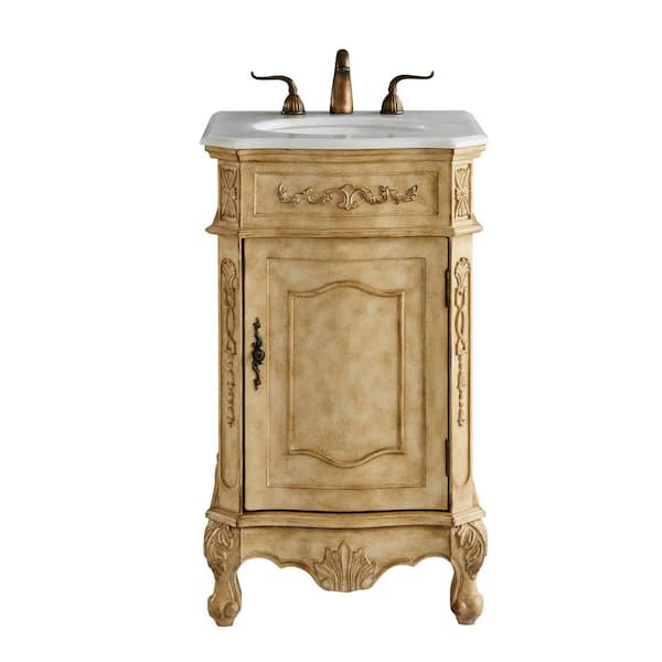 Unbranded Timeless Home 21 in. W x 19 in. D x 36 in. H Single Bathroom Vanity in Antique Beige with White Marble and White Basin
