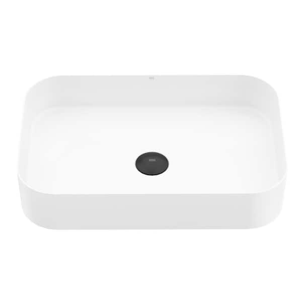 UltraThin Modern White Matte Stone 21 in. Length x 14 in. Width Rectangular Vessel Bathroom Sink