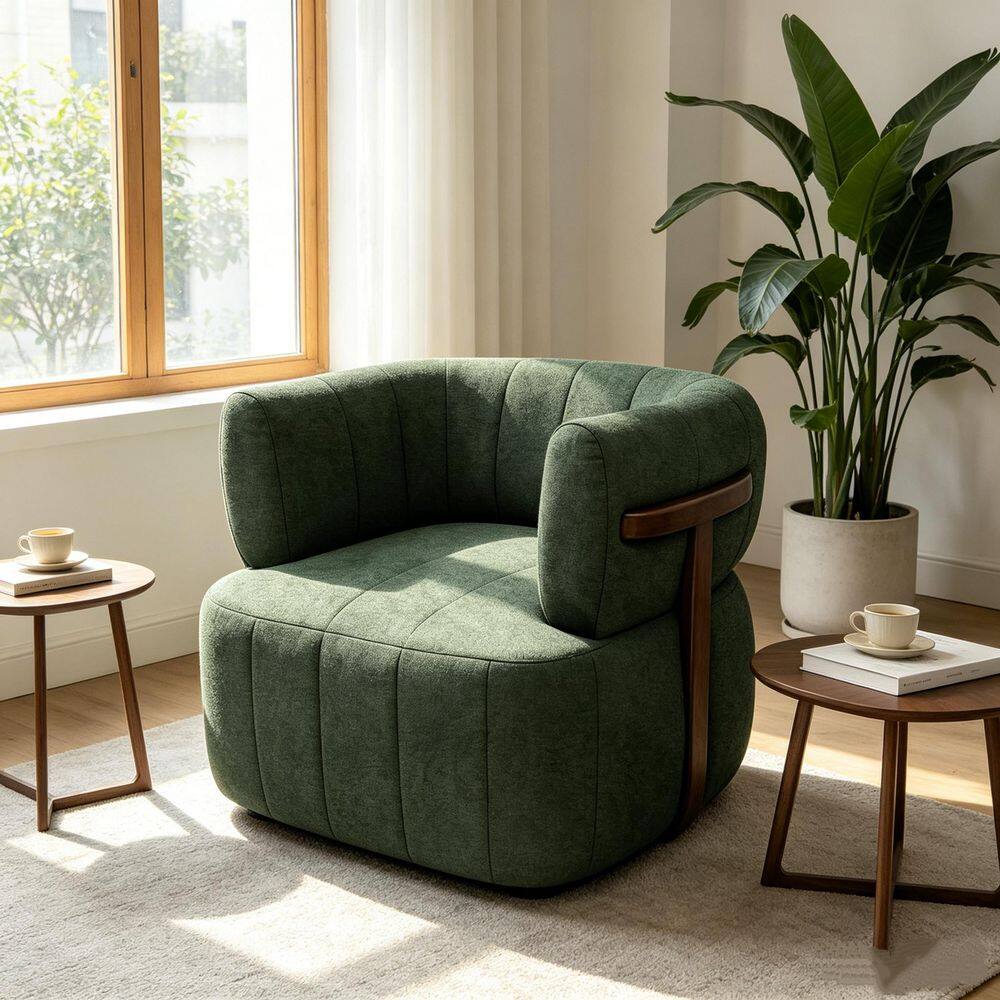 Annecy Chenille Upholstered 360° Swivel Barrel Chair Dark Green Solid Wood Accent Chair with Padded Backrest Set of 1 price history on PriceWatchPro