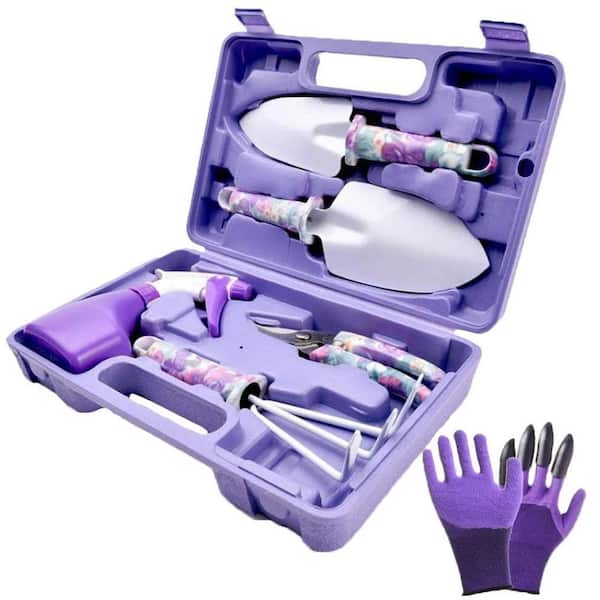 6-Piece Garden Tool Set Non-Slip Handle Anti-Rust Shovel Cultivator Shear Sprayer Gloves Carry Case