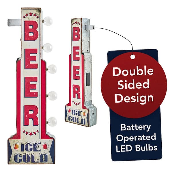Vintage Metal LED Marquee Sign Ice Cold Beer Sign 28 in. x 9 in. x3 in.