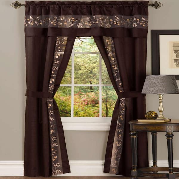 ACHIM Fairfield 55 in. W x 63 in. L Polyester Light Filtering 5 Piece Window Curtain Set in Chocolate