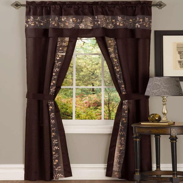 Fairfield 55 in. W x 63 in. L Polyester Light Filtering 5 Piece Window Curtain Set in Chocolate