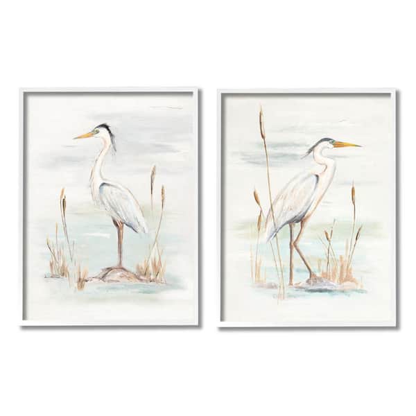 The Stupell Home Decor Collection Elegant Heron Birds Cattails Plants In Water Painting Design By Patricia Pinto Framed Animal Art Print 30 in. x 24 in.