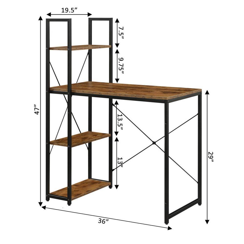 Barnwood & Black 36" Office Workstation Desk with 4-Tier Shelves