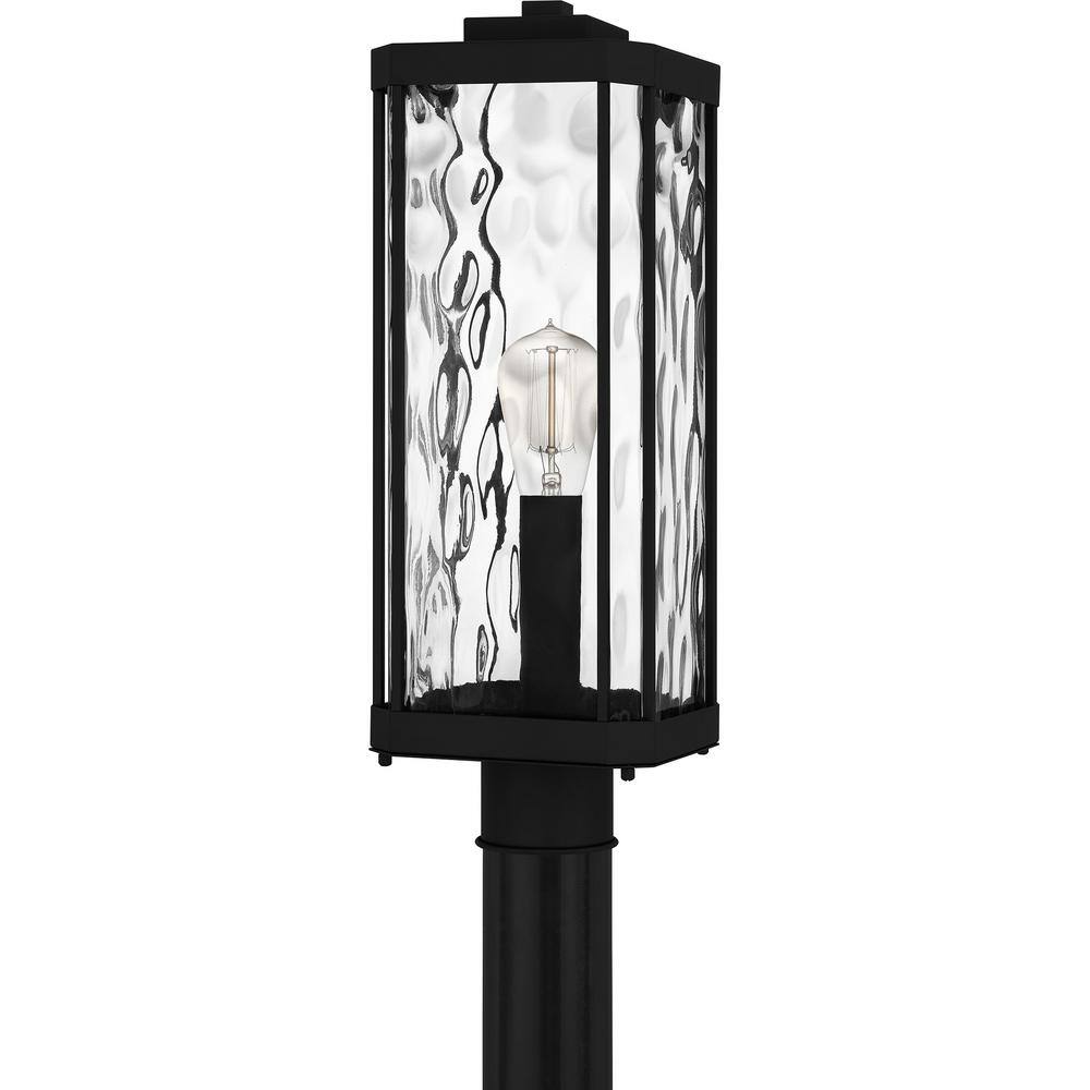Matte Black Steel Outdoor Post Lantern with Clear Hammered Glass