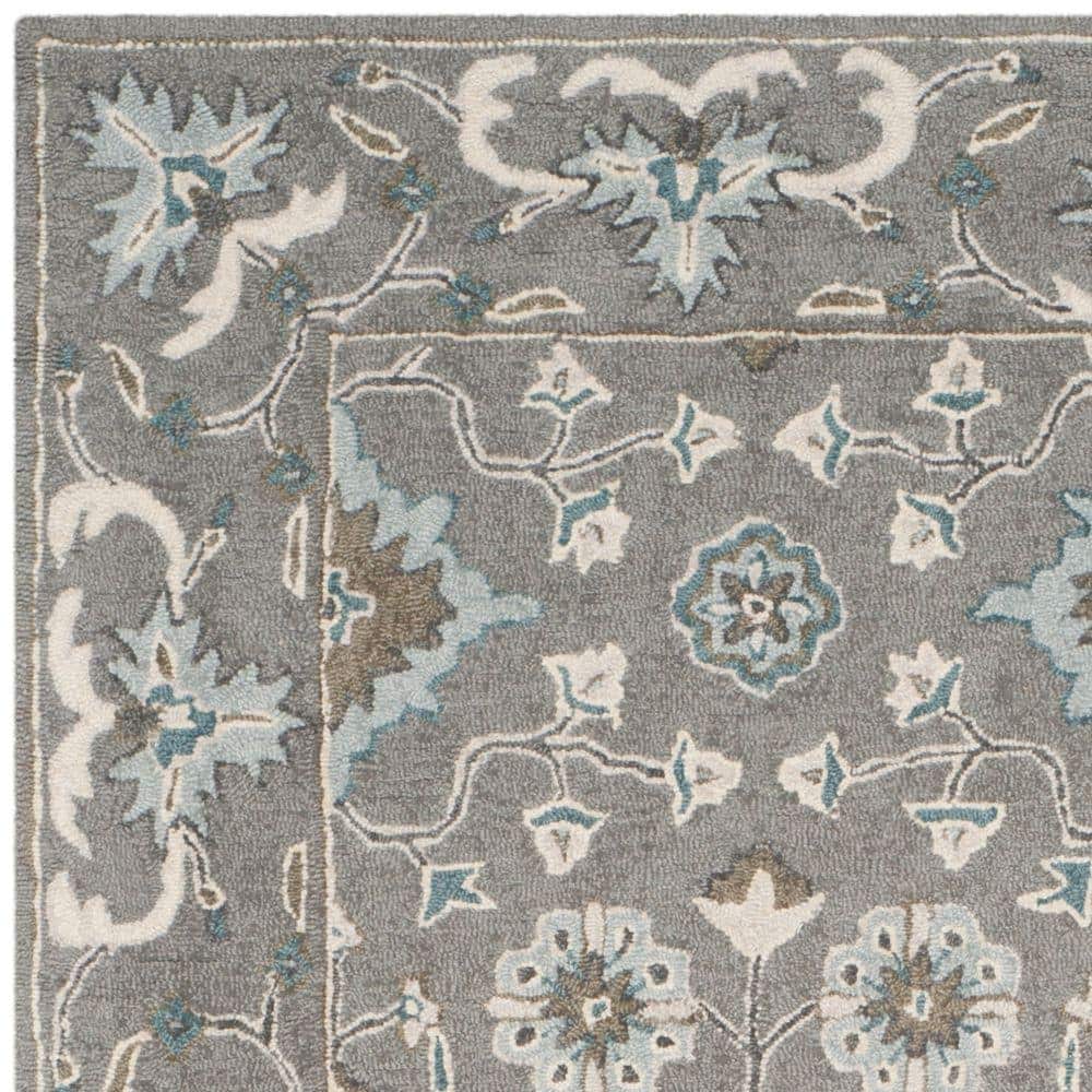 Gray Floral Hand-Tufted Wool 8' x 10' Area Rug