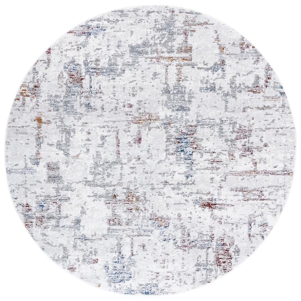 SAFAVIEH Craft Gray/Red 7 ft. x 7 ft. Distressed Marble Round Area Rug