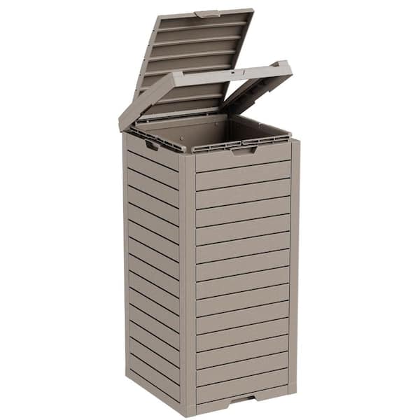 38 Gal. Gray Outdoor Trash Can with Lid, Outdoor Trash Bin & Pull-Out Liquid Drawer
