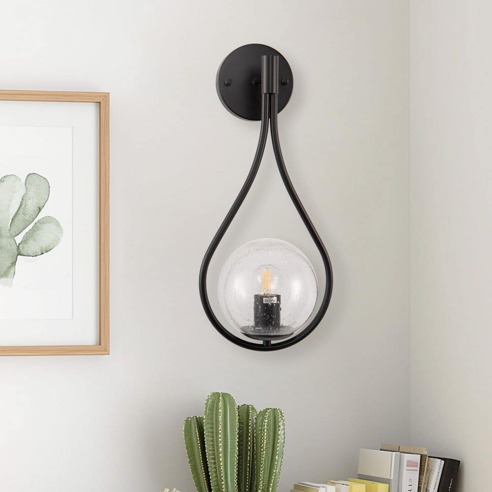 7.87 in. 1-Light Black Modern Globe Wall Sconce for Living Room with Seeded Glass Shade, Contemporary Wall Light price history on PriceWatchPro