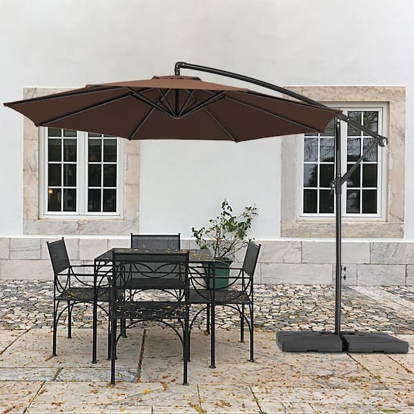 JEAREY 10 ft. Steel Cantilever Patio Umbrella with weighted base in Brown