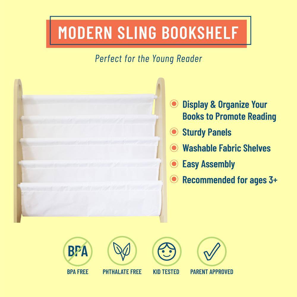 Compact White Modern Kids Sling Bookshelf with Durable Shelves