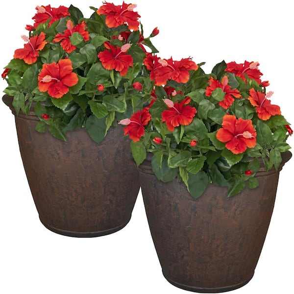 Sunnydaze 24 in. Rust Anjelica Resin Outdoor Flower Pot Planter (2-Pack) DG-933 - The Home Depot