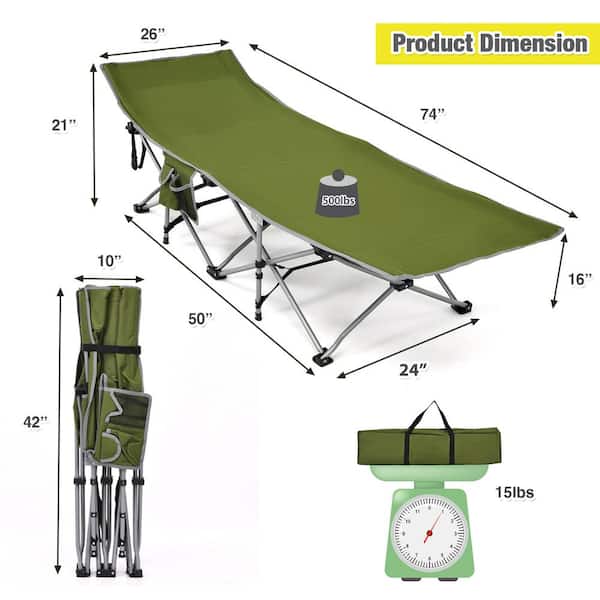 Costway Folding Camping Cot Heavy-Duty Outdoor Cot Bed Green
