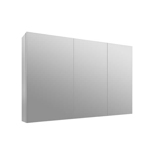 48 in. W x 26 in. H x 5 in. D Rectangular Silver Aluminum Frameless Tri-View Surface-Mount Medicine Cabinet with Mirror