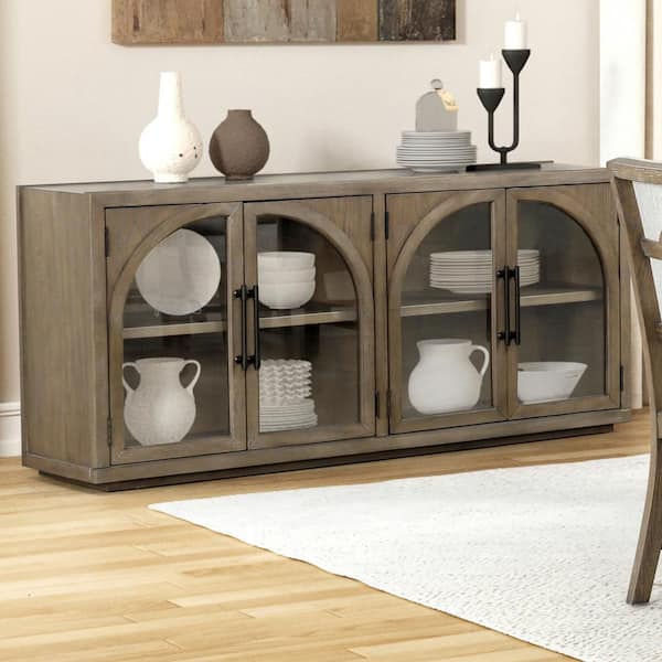 Furniture of America Garanie Oak Wood 70 in. Buffet Server with Adjustable Shelves