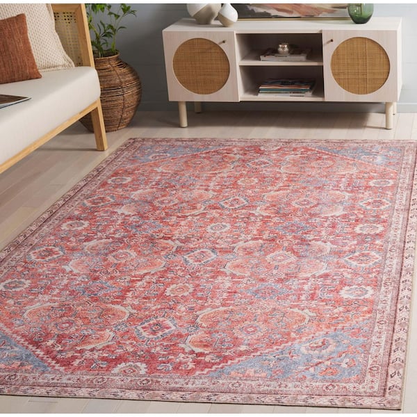 Vintage Serapi Red/Blue 6 ft. x 9 ft. Machine Washable Floral Border Ornate Area Rug