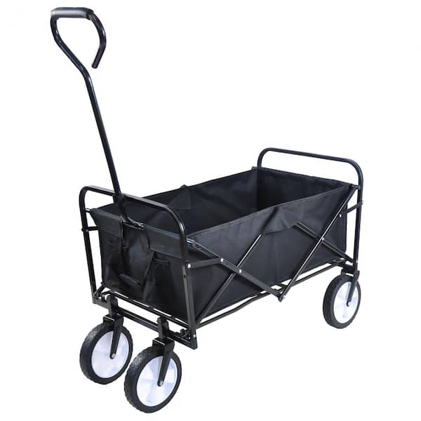 Unbranded Hot Seller Outdoor Steel Folding Wagon Garden Shopping Beach Serving Cart (Black) for Patio, Backyard, Deck