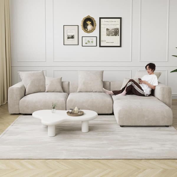 141.72 in. Square Arm Corduroy Velvet 4-Pieces Modular Free Combination Sectional Sofa with Ottoman in Beige