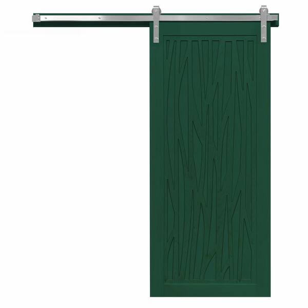 VeryCustom 30 in. x 84 in. Howl at the Moon Emerald Wood Sliding Barn Door with Hardware Kit in Stainless Steel